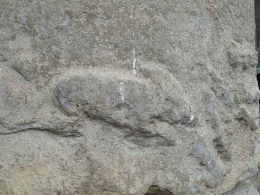 Pompeii Porta Nocera. May 2010. Display area for items found in and near the tombs. Detail of carved rabbit? 