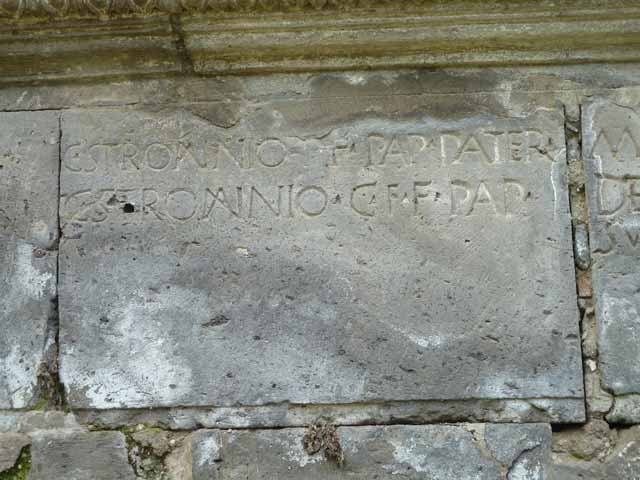 Pompeii Porta Nocera Tomb 31OS. North wall with inscriptions. May 2010.
