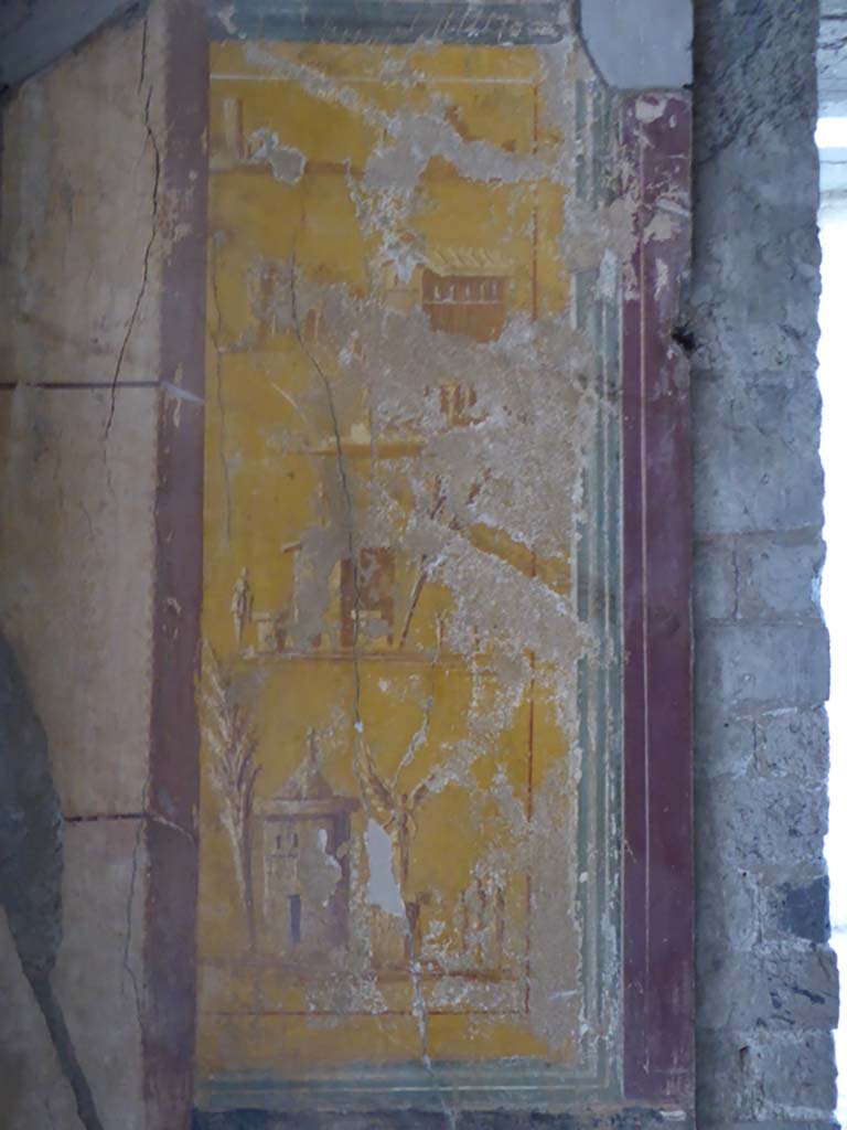 Oplontis Villa of Poppea, September 2017. Room 14, west wall, detail of painting on south wall of doorway.
Foto Annette Haug, ERC Grant 681269 DÉCOR.
