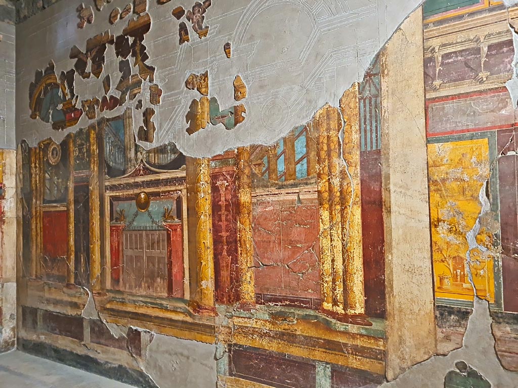 Oplontis Villa of Poppea, October 2023. Room 14, east wall of triclinium. Photo courtesy of Giuseppe Ciaramella.