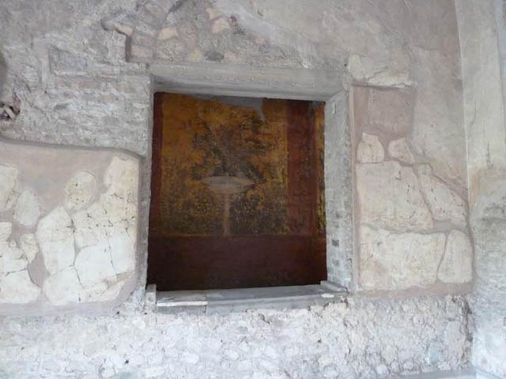 Oplontis, September 2015. Room 65, south wall with window into room 61, a painted garden room.