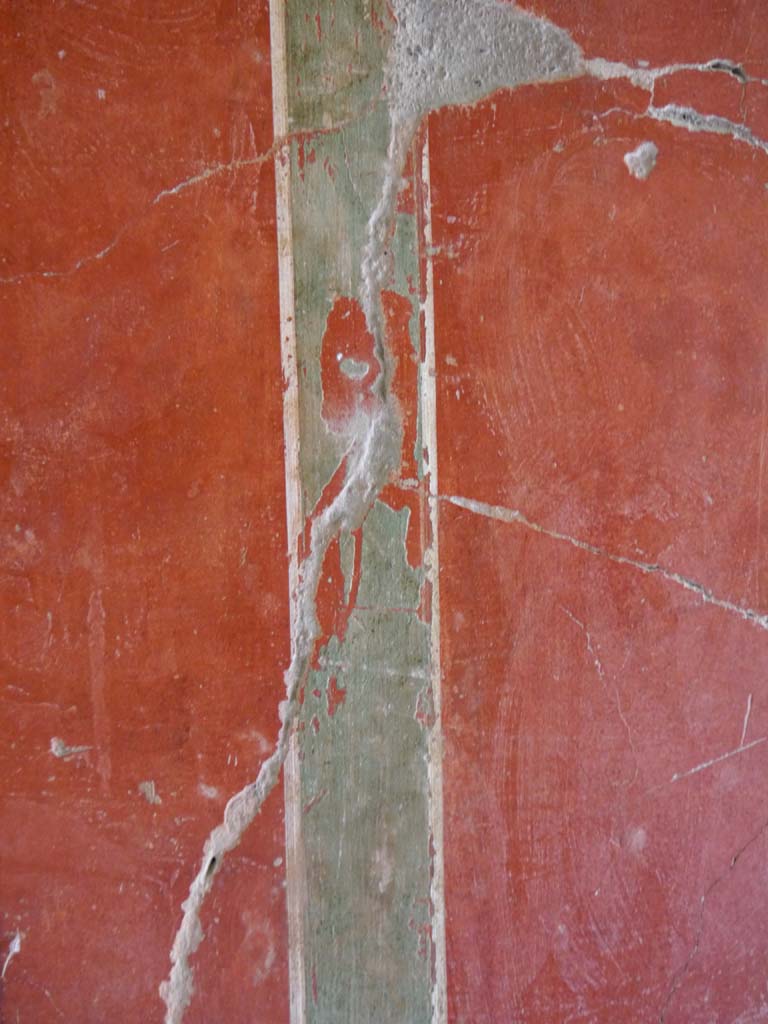 Oplontis Villa of Poppea, September 2018. 
Room 81, detail of painted decoration from west side of centre panel on north wall.
Foto Anne Kleineberg, ERC Grant 681269 DÉCOR.
