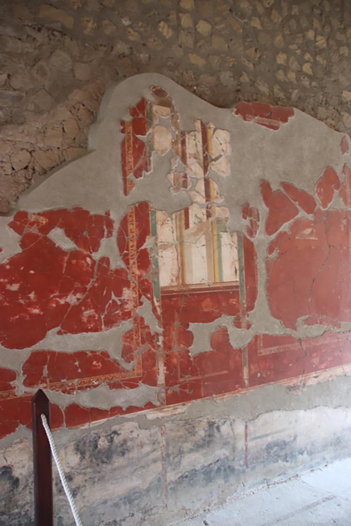 Oplontis Villa of Poppea, October 2022. 
Room 81, painted panel from west end of north wall. Photo courtesy of Klaus Heese.

