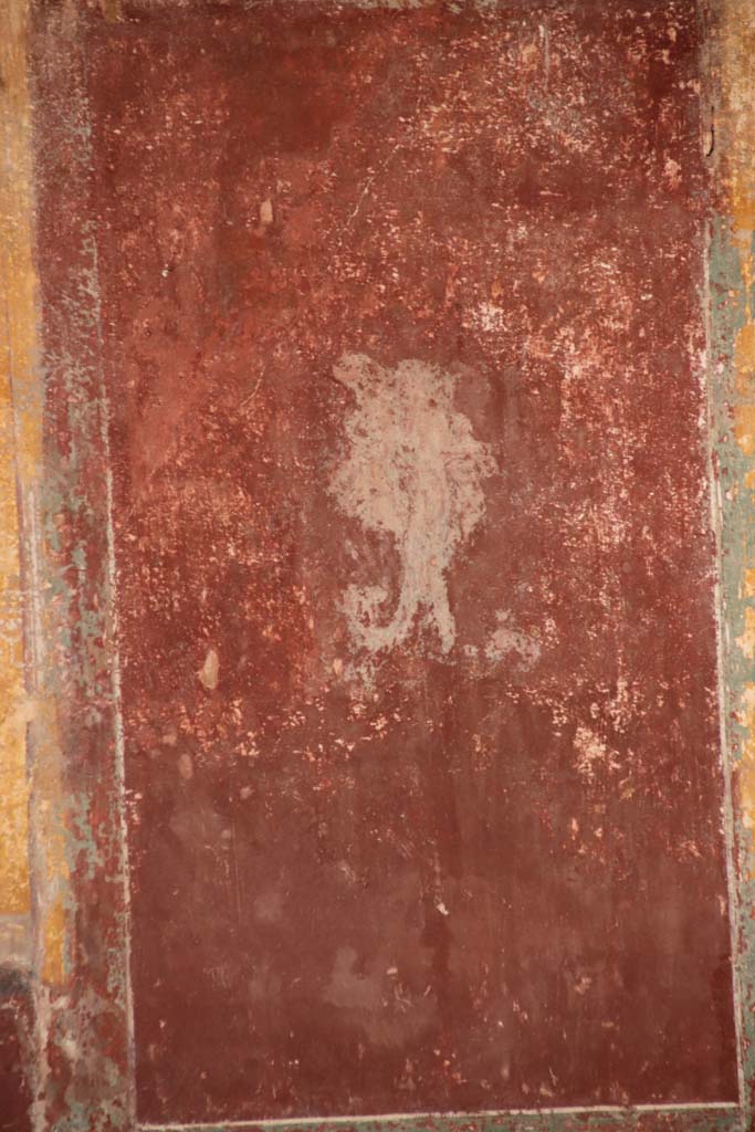 Stabiae, Villa Arianna, October 2020. 
Room 11, figure on red panel below white panel on south wall. Photo courtesy of Klaus Heese.
