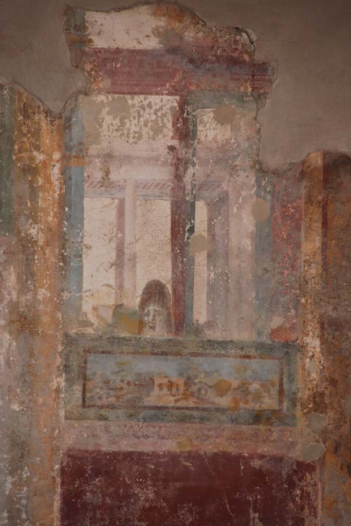 Stabiae, Villa Arianna, October 2020. Room 3, upper painted panel from west end of south wall. Photo courtesy of Klaus Heese.