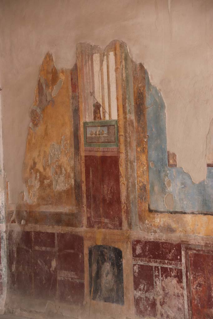Stabiae, Villa Arianna, October 2020. Room 3, painted panels on west wall in south-west corner. Photo courtesy of Klaus Heese.