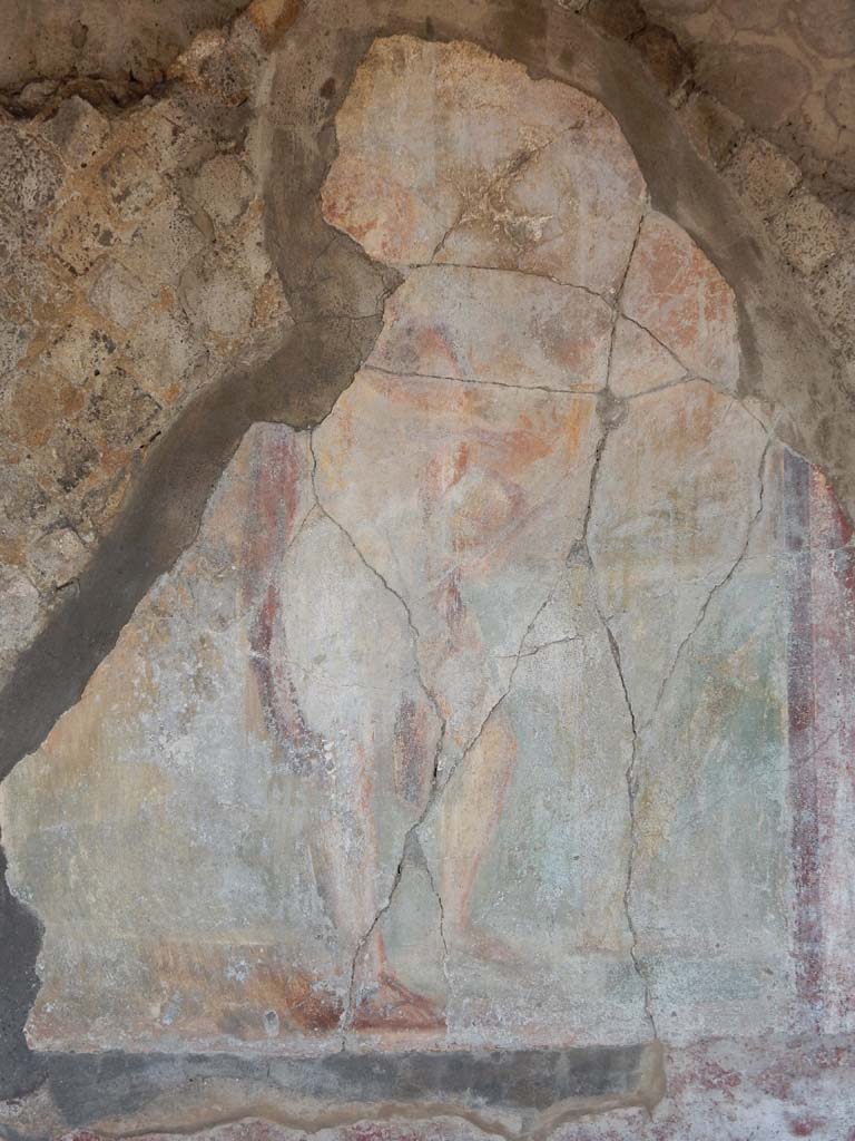 Stabiae, Villa Arianna, June 2019. Room 17, detail of central wall painting on south wall. 
Photo courtesy of Buzz Ferebee.
