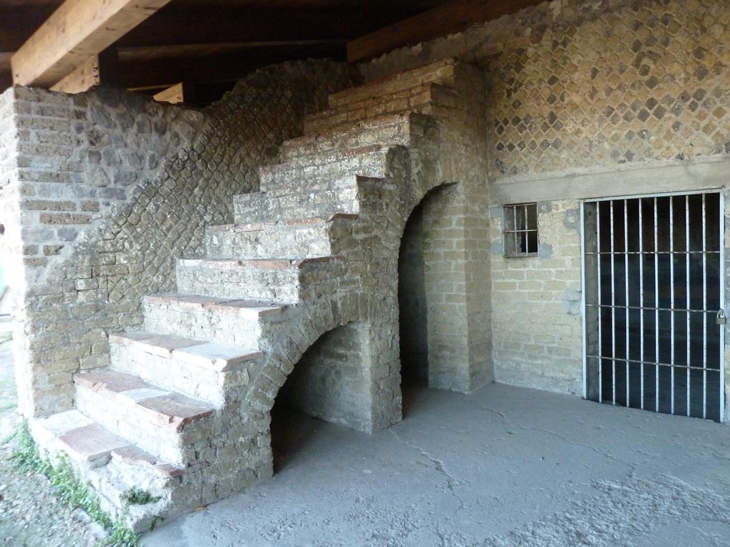 Stabiae, Villa Arianna, September 2015. Room 34, looking east towards the steps to the upper floor.