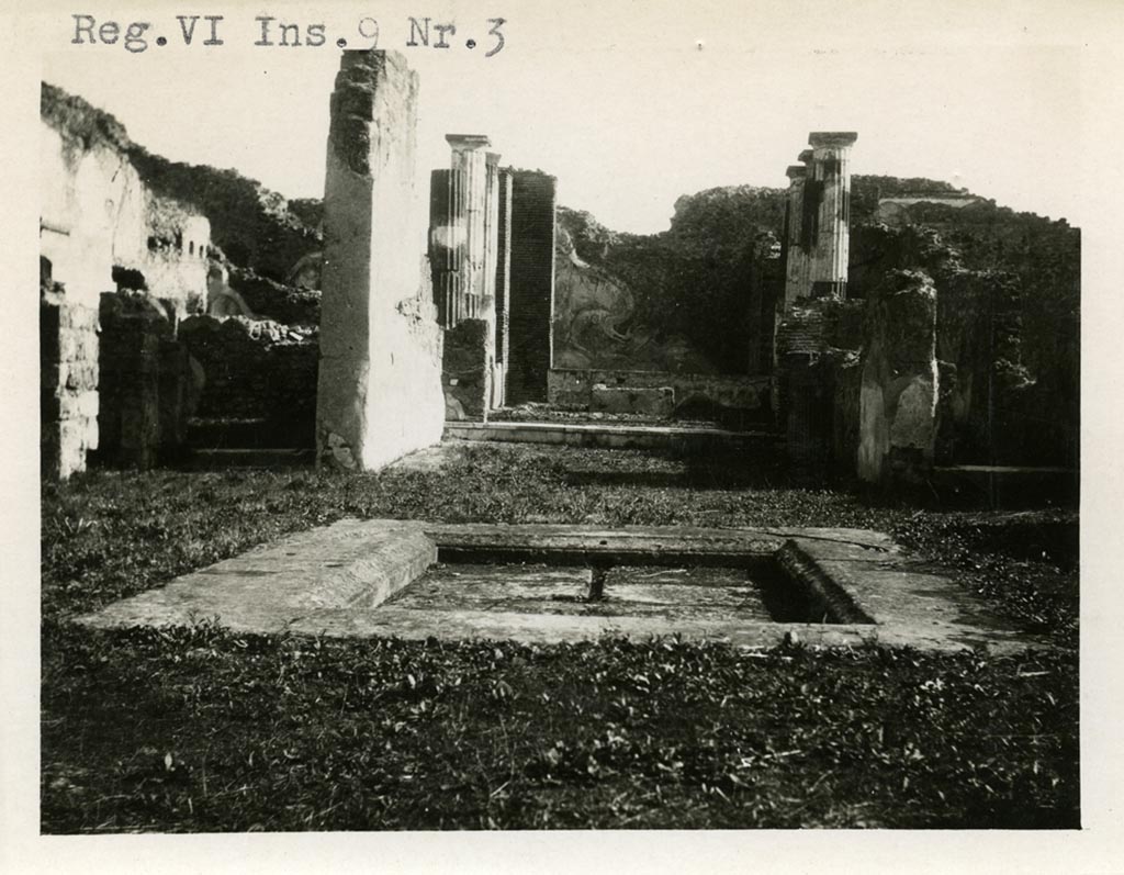 VI.9.3 Pompeii. pre-1937-39. Looking east across impluvium in atrium. 
Photo courtesy of American Academy in Rome, Photographic Archive. Warsher collection no. 1410.
