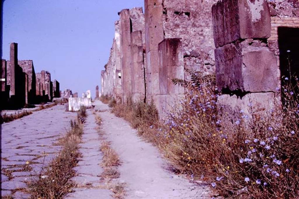 Via dellAbbondanza, Pompeii. 1966. Looking west towards fountain and junction with with Vicolo di Eumachia, from VII.13.6. Photo by Stanley A. Jashemski.
Source: The Wilhelmina and Stanley A. Jashemski archive in the University of Maryland Library, Special Collections (See collection page) and made available under the Creative Commons Attribution-Non Commercial License v.4. See Licence and use details.
J66f0534
