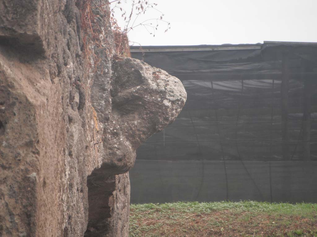 Nola Gate, Pompeii. May 2011. Detail of north side of Minerva on west side of gate. Photo courtesy of Ivo van der Graaff.