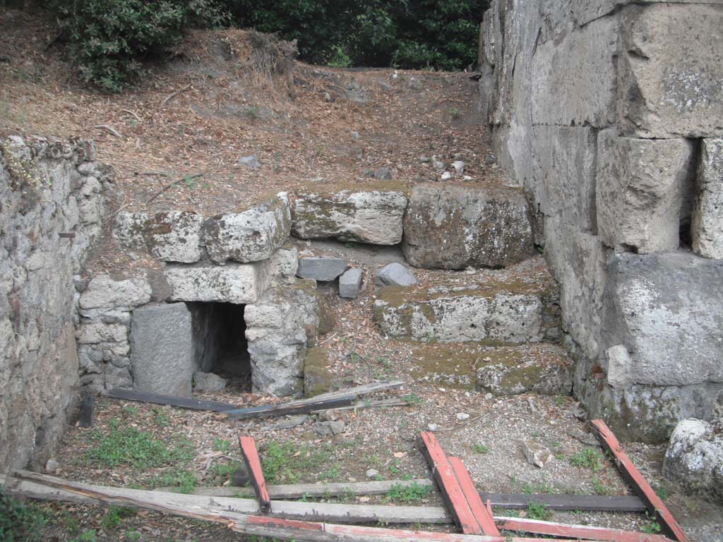 Nola Gate, Pompeii. May 2011. Looking east towards north side of gate, with entry to drain and steps. Photo courtesy of Ivo van der Graaff.