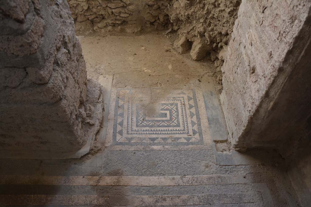 I.6.2 Pompeii. September 2019. Looking south from oecus/triclinium to mosaic in doorway to room in south-east corner.
Foto Annette Haug, ERC Grant 681269 DÉCOR.

