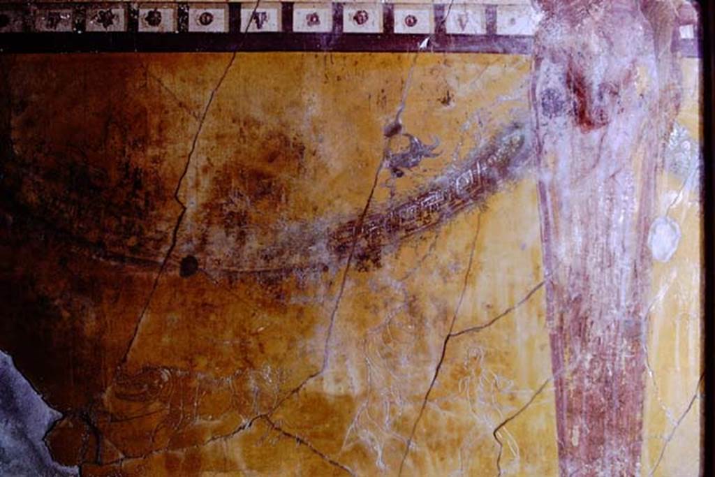 I.6.2 Pompeii, 1968.  South wall of oecus, with graffiti. Photo by Stanley A. Jashemski.
Source: The Wilhelmina and Stanley A. Jashemski archive in the University of Maryland Library, Special Collections (See collection page) and made available under the Creative Commons Attribution-Non Commercial License v.4. See Licence and use details.
J68f0532
