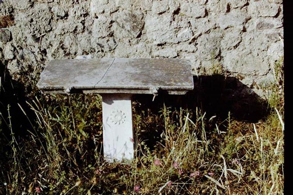 I.6.2 Pompeii. 1971. Marble table.  Photo by Stanley A. Jashemski.
Source: The Wilhelmina and Stanley A. Jashemski archive in the University of Maryland Library, Special Collections (See collection page) and made available under the Creative Commons Attribution-Non Commercial License v.4. See Licence and use details.
J71f0146
