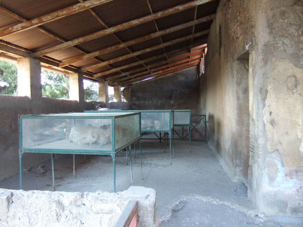 I.6.2 Pompeii. May 2006. Summer loggia, with glass display cases containing plaster-casts, looking west.    