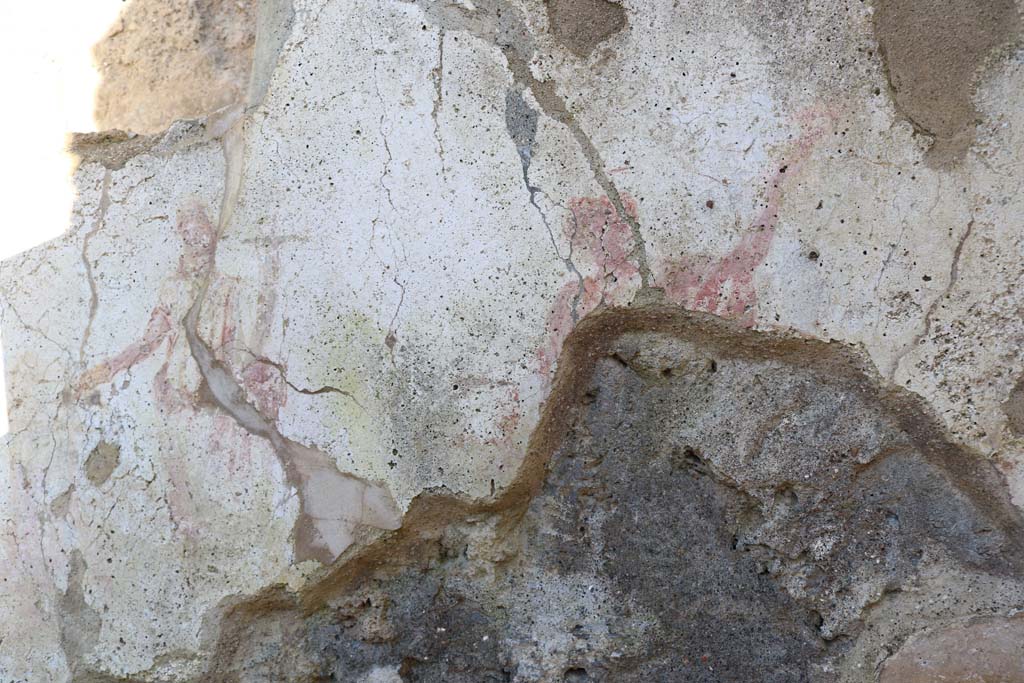 I.7.11 Pompeii. December 2018. Remains of Lararium on east side of atrium belonging to original house I.7.10.
The remaining Lar can be seen on the right of the Genius.  Photo courtesy of Aude Durand.

