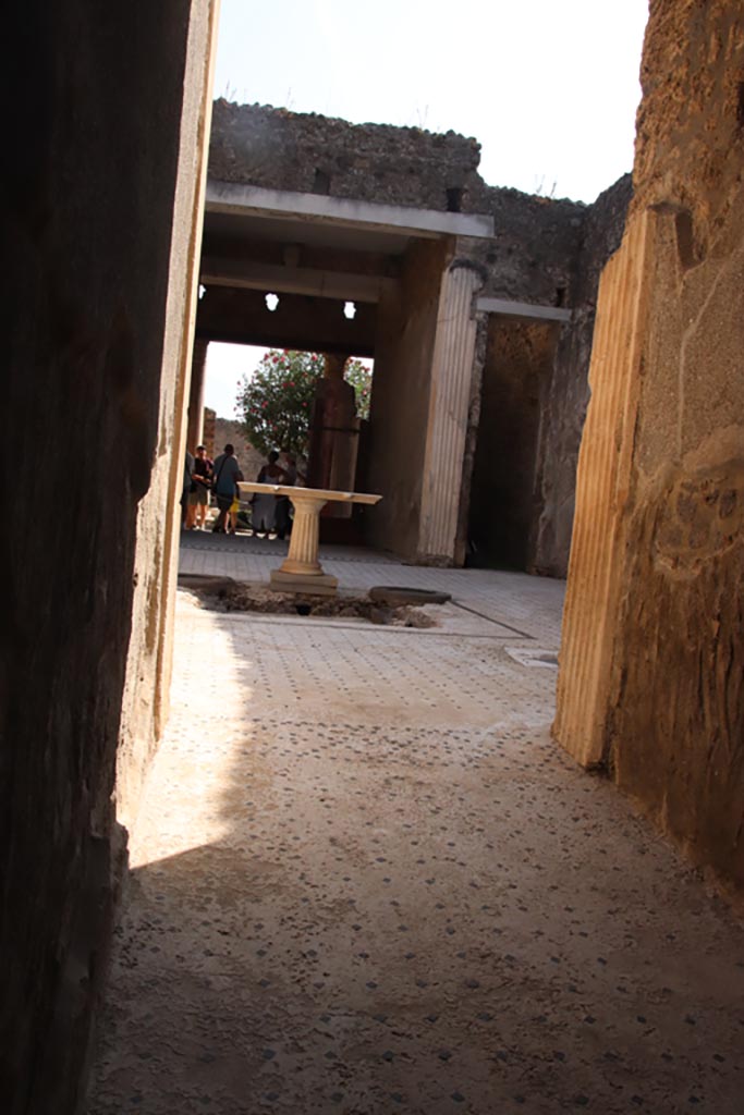 I.9.5 Pompeii. October 2023. 
Room 1, fauces, looking south across flooring in entrance corridor towards atrium. Photo courtesy of Klaus Heese.

