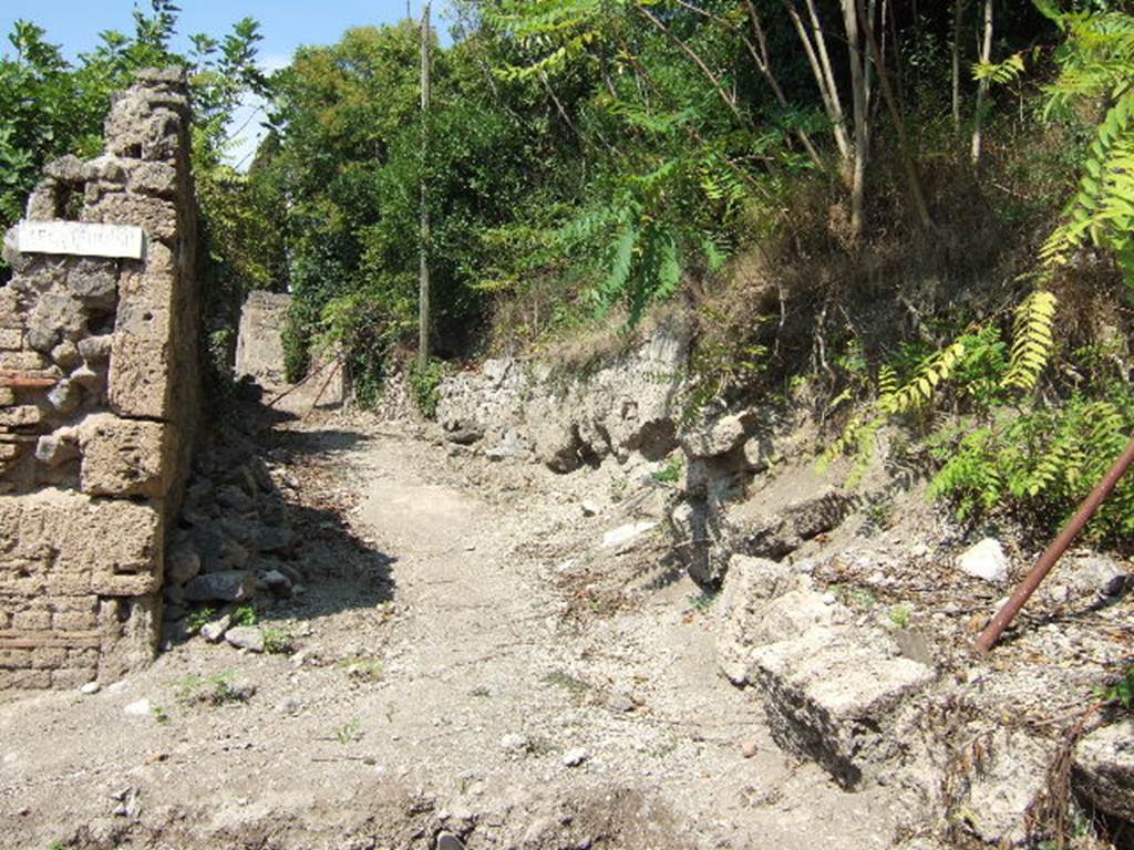 I.2  Pompeii. September 2005.  Roadway looking north.   I.19 unexcavated