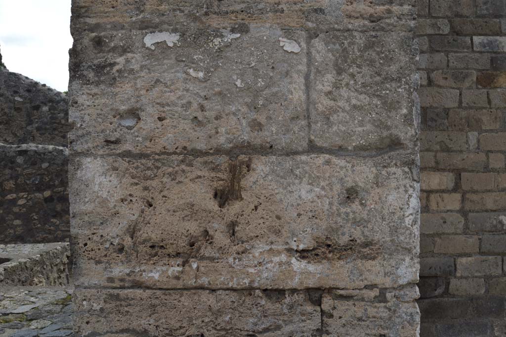 II.2.1 Pompeii. October 2018. Detail from pilaster on west side of entrance doorway, site of an original painting with five figures.
Foto Taylor Lauritsen, ERC Grant 681269 DÉCOR.

