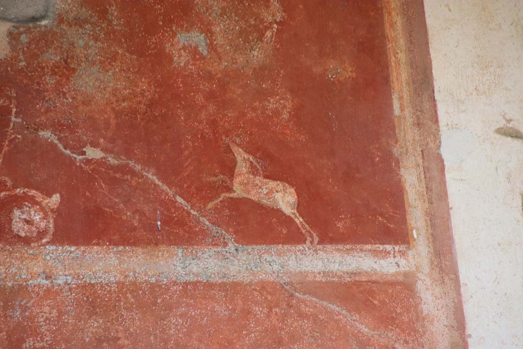 II.3.3 Pompeii. September 2017. Room 11, west portico, detail of painted decoration on upper wall.
Photo courtesy of Klaus Heese.
