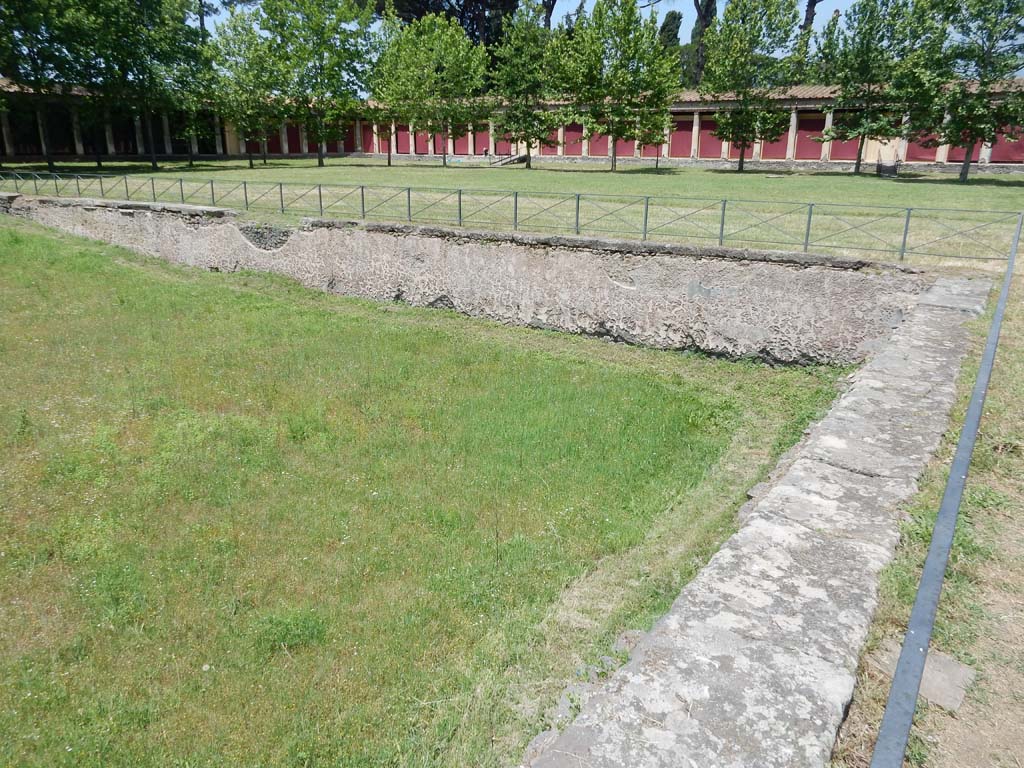 II.7 Pompeii. June 2019. Edge of pool in north-west corner. Photo courtesy of Buzz Ferebee.