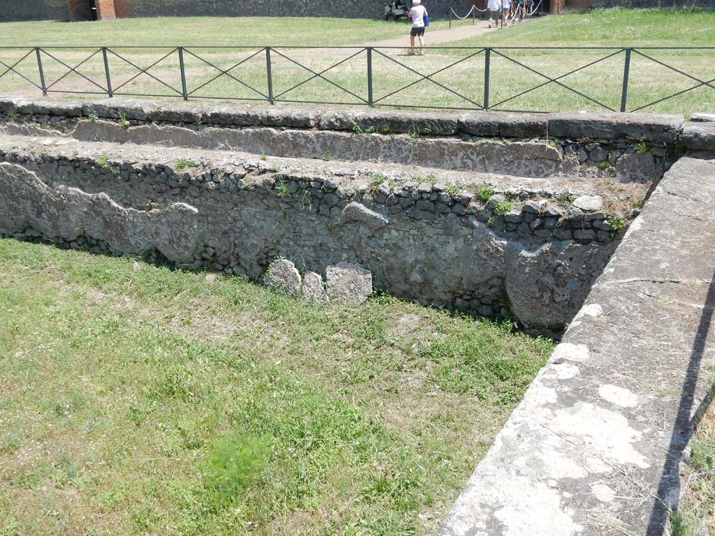 II.7 Pompeii. June 2019. Looking south along east wall to south-east corner of pool. Photo courtesy of Buzz Ferebee.