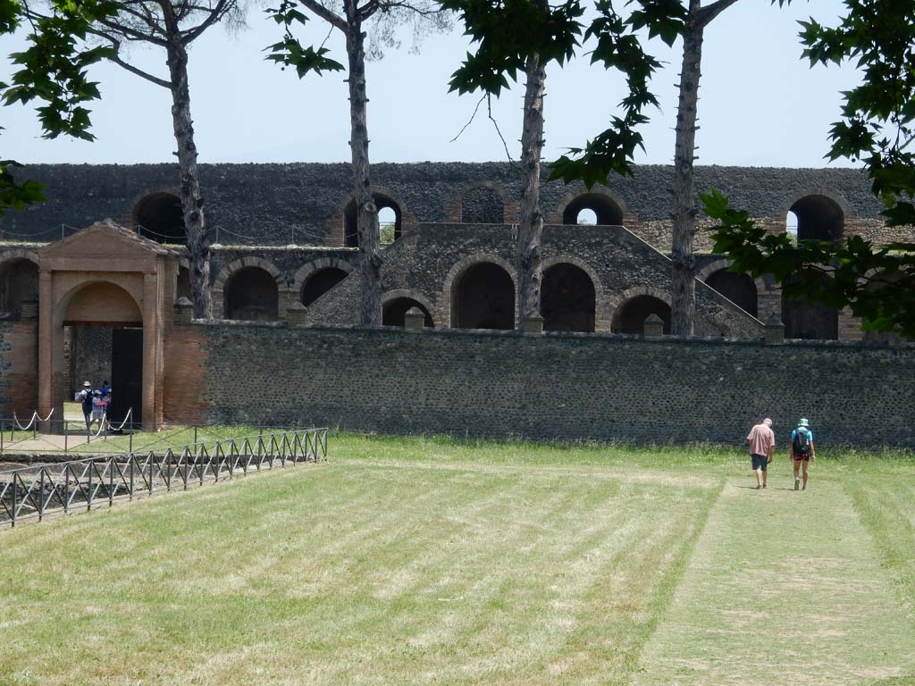 II.7 Pompeii. June 2019. Looking east along south side of pool. Photo courtesy of Buzz Ferebee.