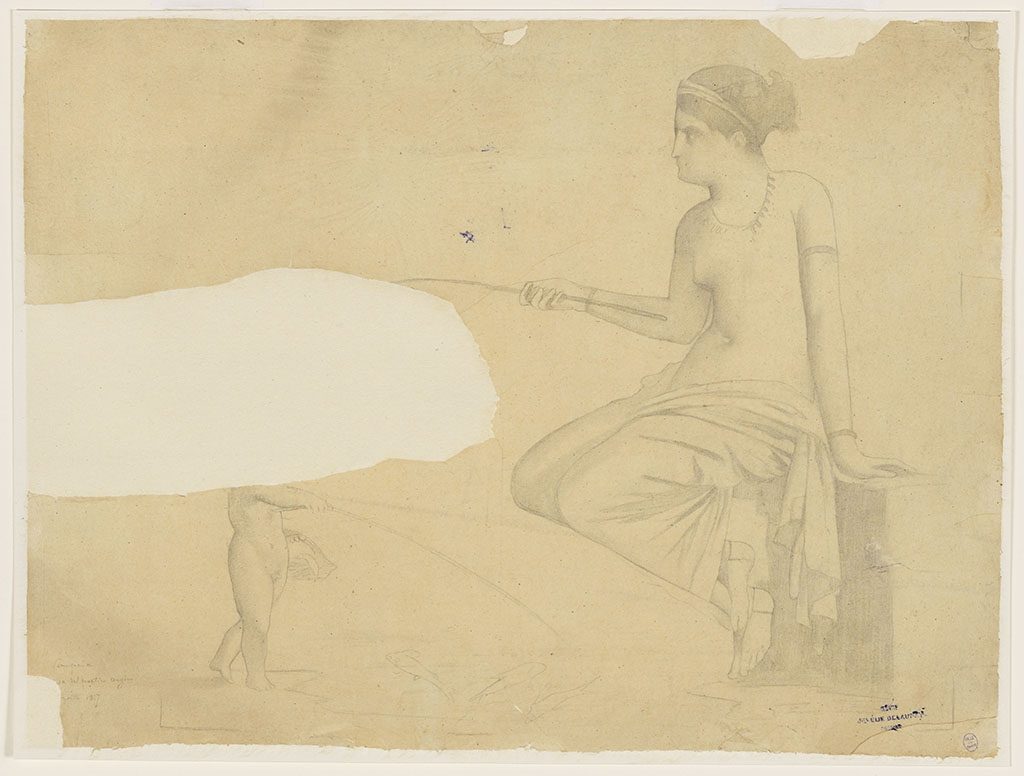 VI.8.3 Pompeii. 1857. Room 15, drawing of painting of Venus and cupid fishing, from north wall.
Vénus et l'amour, 1857, Jules Elie Delaunay, Dessinateur. 
Courtesy Paris Musées / Musée des Beaux-Arts de la Ville de Paris, Petit Palais. 
Public Domain : use subject to CC0 licence. The photograph must remain under CC0 licence, so it is prohibited to sell the file.
