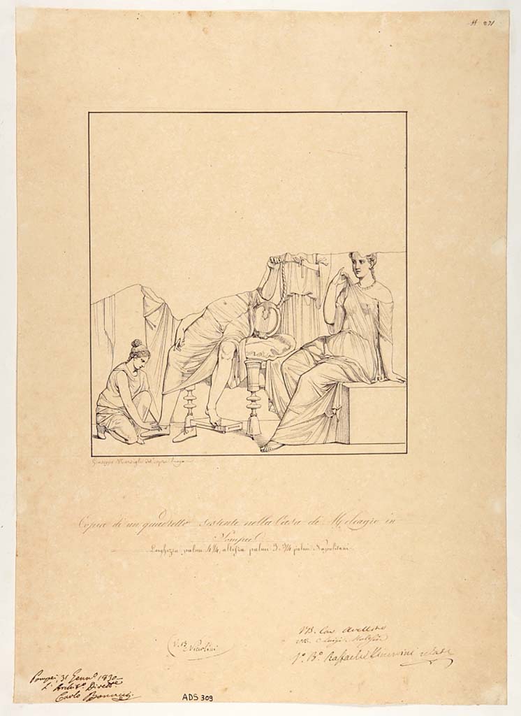 VI.9.2 Pompeii. Drawing by Giuseppe Marsigli, of painting from south wall of atrium. 
Now in Naples Archaeological Museum. Inventory number ADS 309.
Photo  ICCD. http://www.catalogo.beniculturali.it
Utilizzabili alle condizioni della licenza Attribuzione - Non commerciale - Condividi allo stesso modo 2.5 Italia (CC BY-NC-SA 2.5 IT)
