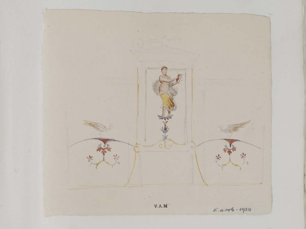 VI.9.2 Pompeii. c.1840. Painting by James William Wild from south wall of room 29, painted maenad with tambourine.
Photo  Victoria and Albert Museum, inventory number E.4006-1938.
