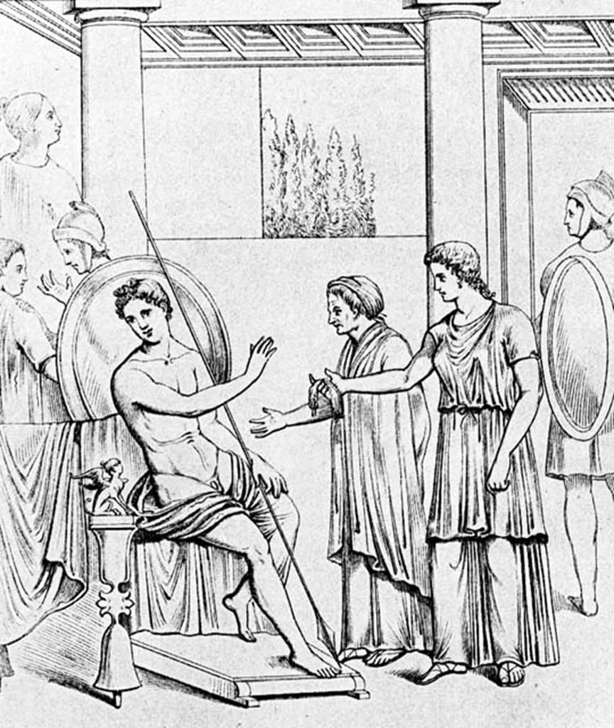 231818 Bestand-D-DAI-ROM-W.0215.jpg
VI.9.6 Pompeii. W.215. Room 8, centre of west wall, drawing of Minos and Scylla, Helbig 1337.
Photo by Tatiana Warscher. With kind permission of DAI Rome, whose copyright it remains. 
See http://arachne.uni-koeln.de/item/marbilderbestand/231818 
