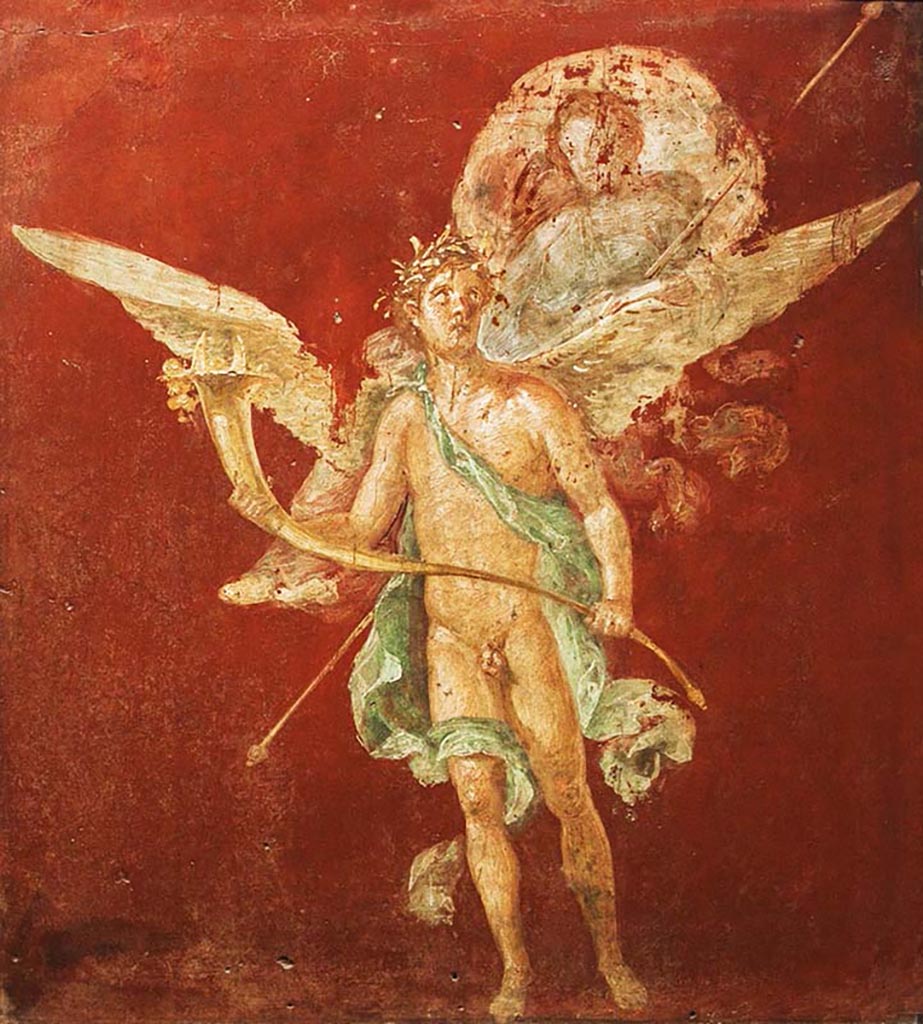 VI.10.11 Pompeii. Between 1823 and 1828 painting by F. Duban.
Wall panel from east wall of room 3, atrium, between doorways to cubiculum 4 and 5.
See Duban F. Album de dessins d'architecture effectués par Félix Duban pendant son pensionnat à la Villa Medicis, entre 1823 et 1828 : Tome 2, Pompéi, pl. 42.
INHA Identifiant numérique NUM PC 40425 (2)
https://bibliotheque-numerique.inha.fr/idurl/1/7157  « Licence Ouverte / Open Licence » Etalab
