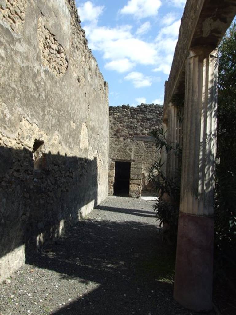 VI.14.20 Pompeii. March 2009. Room 18, garden area.  Looking east along north side of portico.
