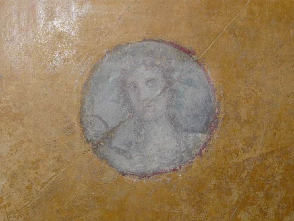 VI.16.7 Pompeii. June 2013. Room R, painted medallion on east end of south wall, after restoration.
Photo courtesy of Buzz Ferebee.
