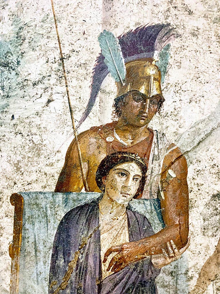VII.2.23 Pompeii. 
Detail from wall painting of Mars and Venus. Found on the south wall of the tablinum on 5th August 1844.
Now in Naples Archaeological Museum. Inventory number 9249.  Photo courtesy of Giuseppe Ciaramella, December 2019.
.
