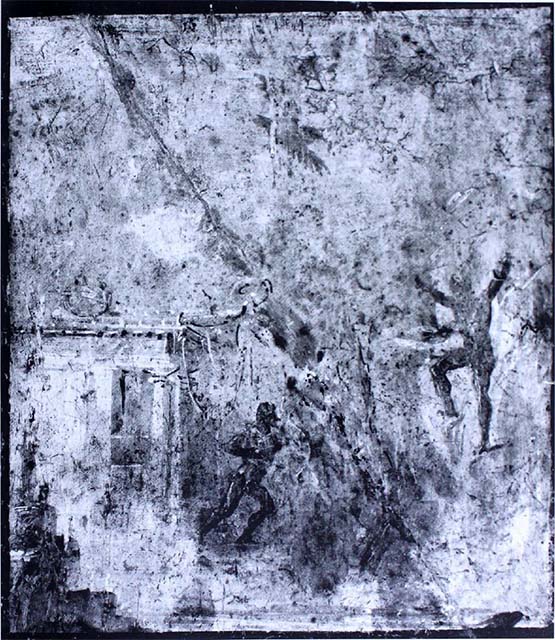 VII.4.31 Pompeii.  March 2009.  Room 22.  East wall. The central wall painting was a Mythological Landscape showing Hercules rescuing  Prometheus.  Now in Naples Museum.
