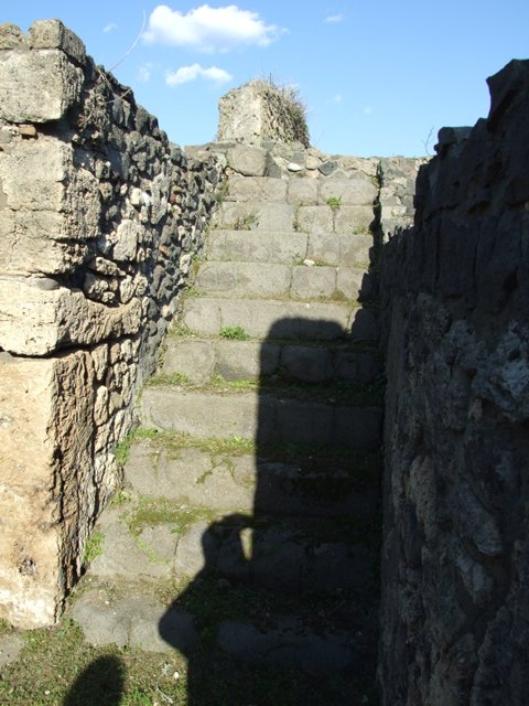 VII.4.31 Pompeii.  March 2009.  Room 25.  Staircase to upper floor.  Looking north.
