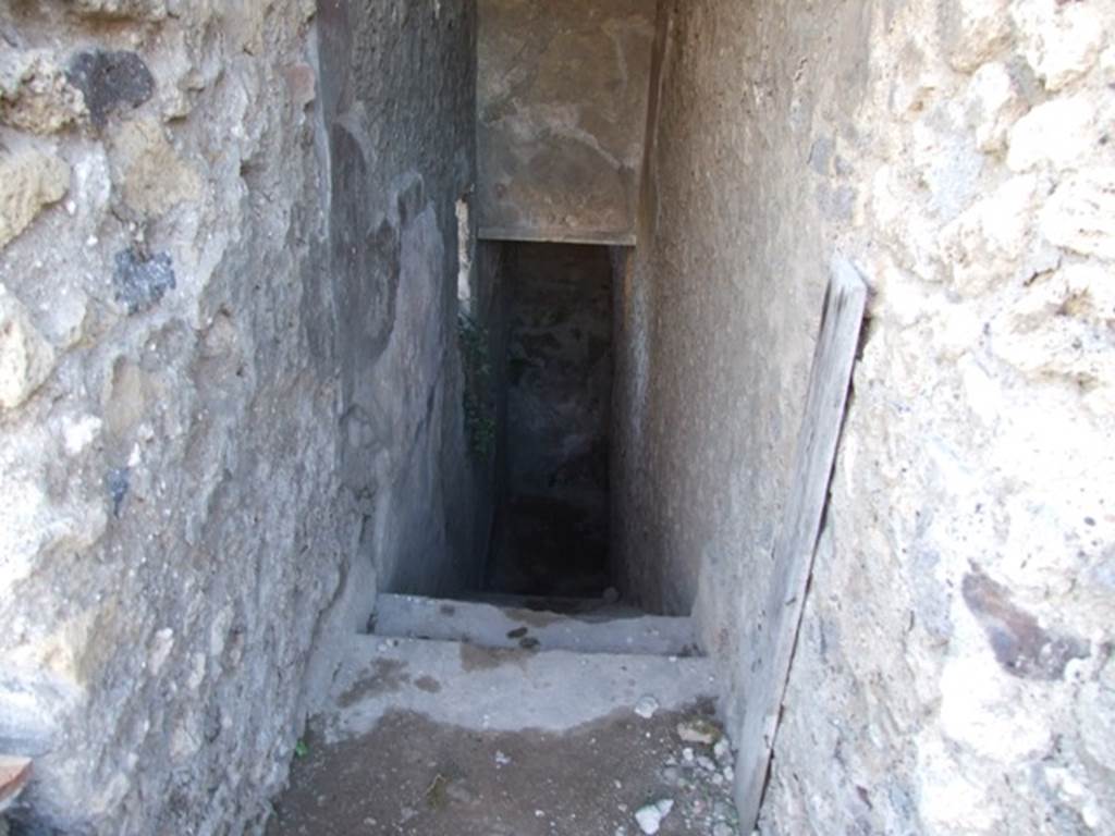 VII.6.3 Pompeii. December 2007. Staircase 16 to underground rooms. According to Spano the staircase had sixteen masonry steps of varying heights. There was a tall plaster plinth on both sides. The top was vaulted and received light from two skylights. See Notizie degli Scavi di Antichit, 1910, p. 444.