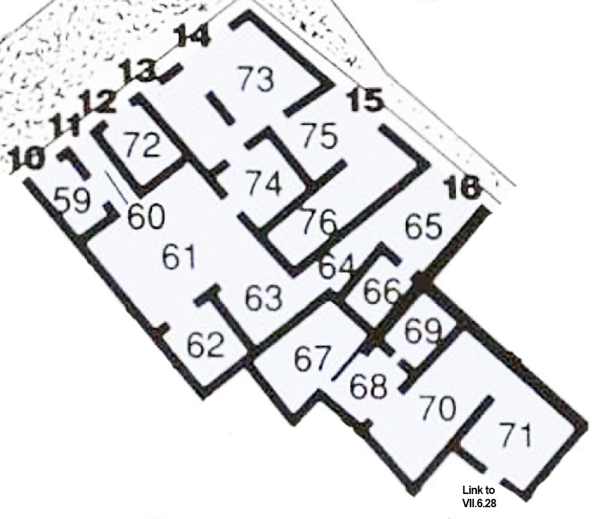 VII.6.16 Pompeii. Plan based on PPM.
See Carratelli, G. P., 1990-2003. Pompei: Pitture e Mosaici: Vol. VII. Roma: Istituto della enciclopedia italiana, p. 180.
