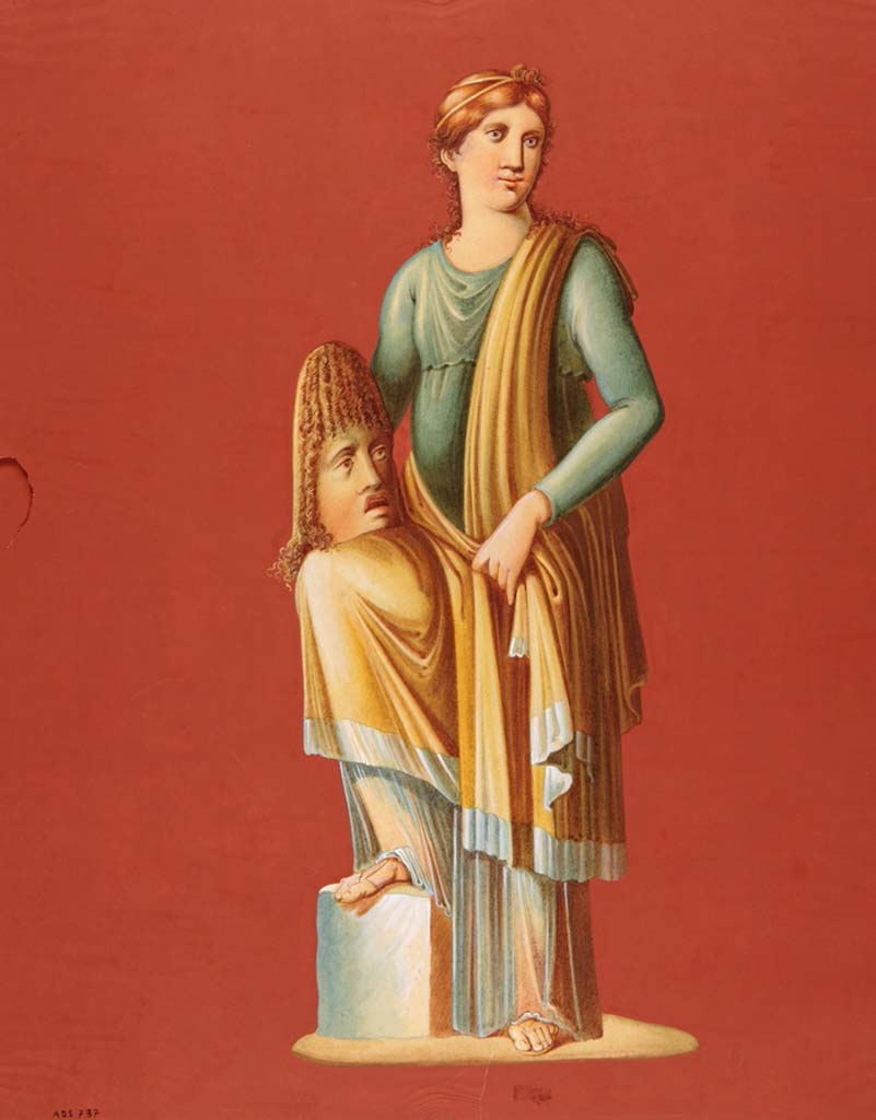 VII.10.3 Pompeii. Anonymous painting of Thalia on the west end of the south wall of tablinum. 
See Helbig, W., 1868. Wandgemälde der vom Vesuv verschütteten Städte Campaniens. Leipzig: Breitkopf und Härtel. (881).
Now in Naples Archaeological Museum. Inventory number ADS 738.
Photo © ICCD. http://www.catalogo.beniculturali.it
Utilizzabili alle condizioni della licenza Attribuzione - Non commerciale - Condividi allo stesso modo 2.5 Italia (CC BY-NC-SA 2.5 IT)