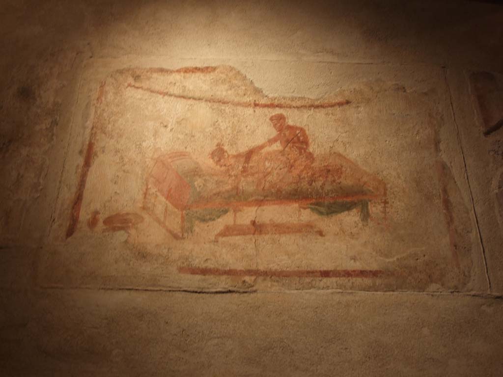 VII.12.18 Pompeii. December 2006. Erotic wall painting on frieze.