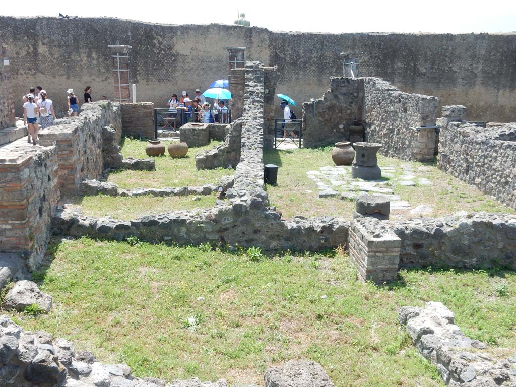 VII.16.9 Pompeii. June 2019. Looking south from remains of bakery, across VII.16.8, towards VII.16.7 and VII.16.6.
Photo courtesy of Buzz Ferebee.
