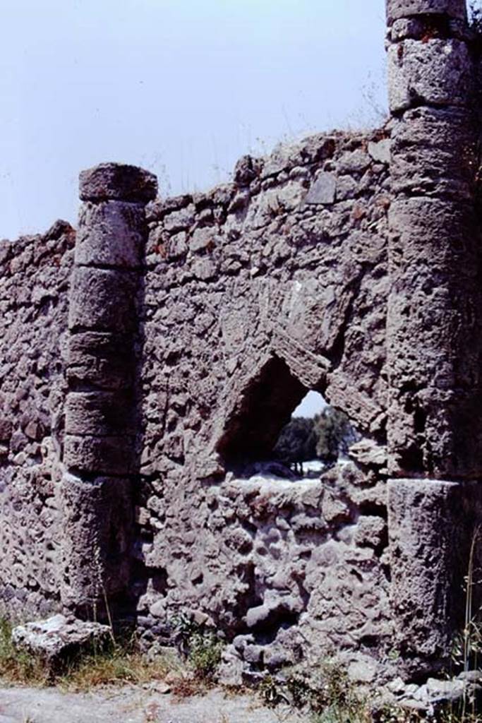 Wall of VII.16 on Vicolo dei Soprastanti, Pompeii. 1973. Looking west along VII.16. Photo by Stanley A. Jashemski. 
Source: The Wilhelmina and Stanley A. Jashemski archive in the University of Maryland Library, Special Collections (See collection page) and made available under the Creative Commons Attribution-Non Commercial License v.4. See Licence and use details. J73f0197
