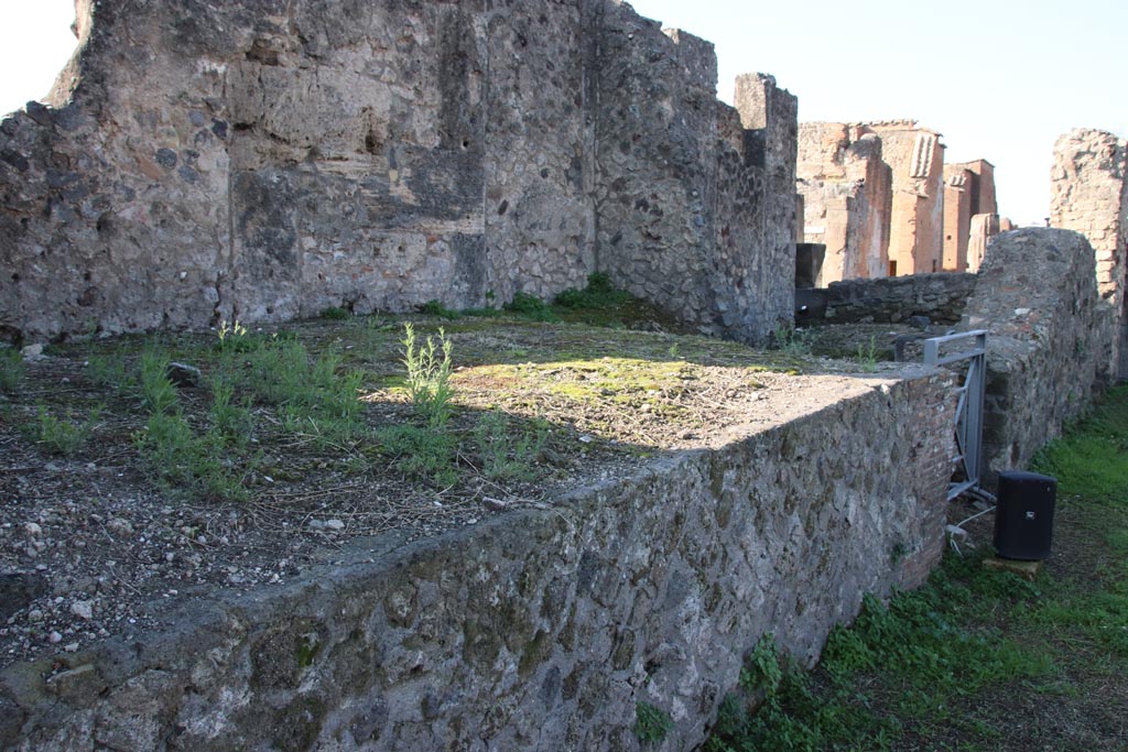 VIII.3.1 Pompeii. October 2022. Looking west along podium on south side. Photo courtesy of Klaus Heese. 