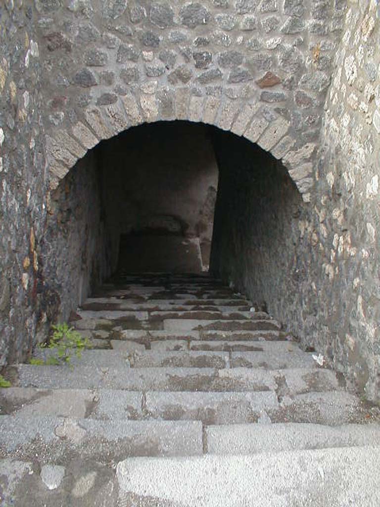 VIII.7.19 Pompeii. September 2004. Steps down in the Little Theatre.