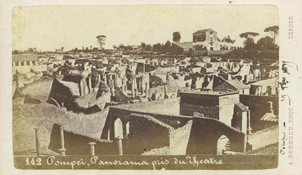 VIII.7.20 Pompeii. Pre 1875. Photo by Alphonse Bernoud., no. CDV 142.  Looking north-east from Large Theatre, the Temple of Isis can be seen on the lower right.
Photo courtesy of Rick Bauer.
