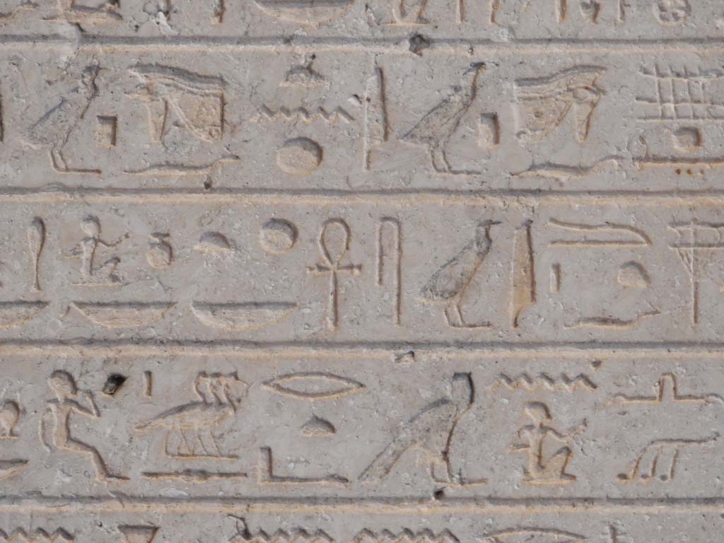 VIII.7.28 Pompeii. June 2019. Detail of some of the hieroglyphs from the Limestone stele. Photo courtesy of Buzz Ferebee.