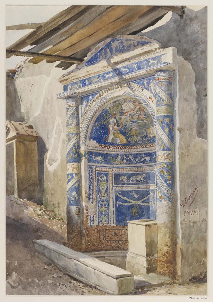 IX.7.20 Pompeii. 1882. Watercolour of fountain by Luigi Bazzani.
Photo © Victoria and Albert Museum. Inventory number 1074-1886.
