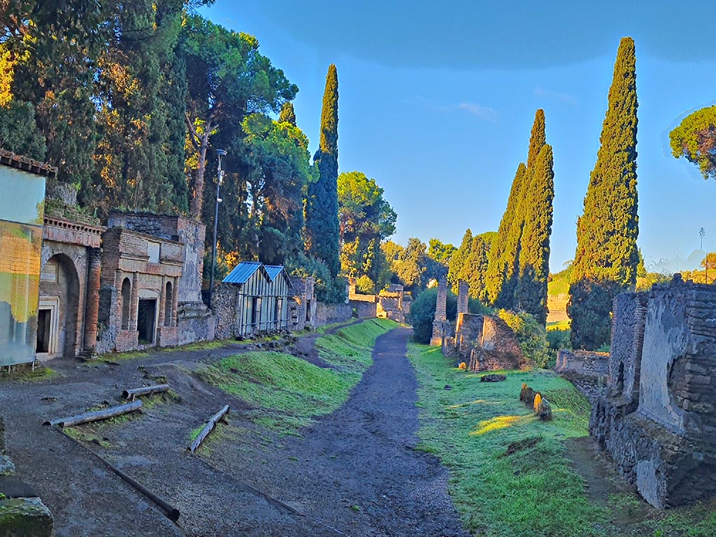 Via delle Tombe, Pompeii. 1959. Looking west. Photo by Stanley A. Jashemski.
Source: The Wilhelmina and Stanley A. Jashemski archive in the University of Maryland Library, Special Collections (See collection page) and made available under the Creative Commons Attribution-Non Commercial License v.4. See Licence and use details.
J59f0087
